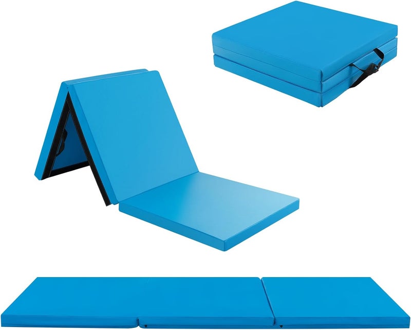 GYMAX Folding Gymnastics Mat, 6 FT x 2 FT x 2 Inches Exercise Mat w/Carrying Handles, Waterproof PU Leather, Hook & Loop Fasteners, Portable Tumbling Mat for Yoga Home Gym - Image 1